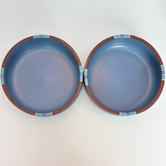 Dansk Mesa Soup Cereal Bowl 6" Sky Blue Stoneware Pottery Brown Rim Lot of 2 - Picture 3 of 6